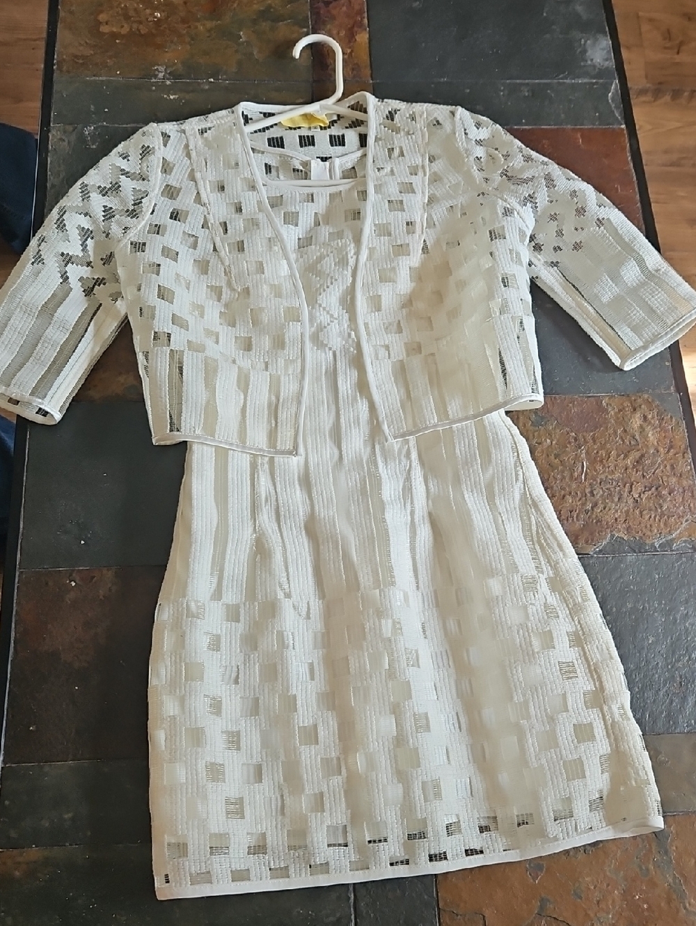 Milly Ivory Jacquard Midi Dress with Cropped Jacket